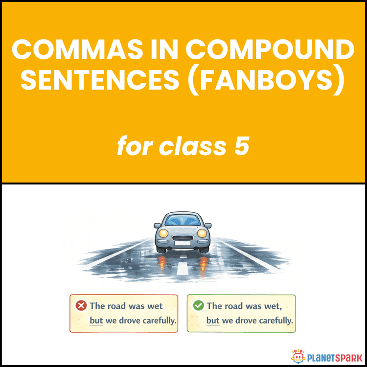 Class 5 English Worksheet on Commas in Compound Sentences