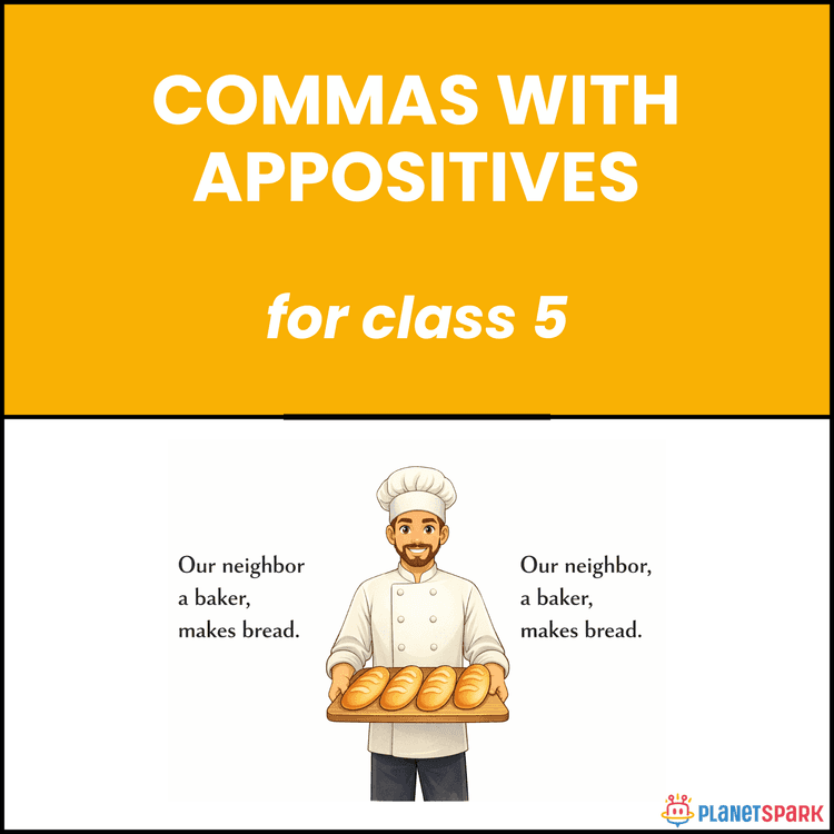 Class 5 English Worksheet on Commas with Appositives