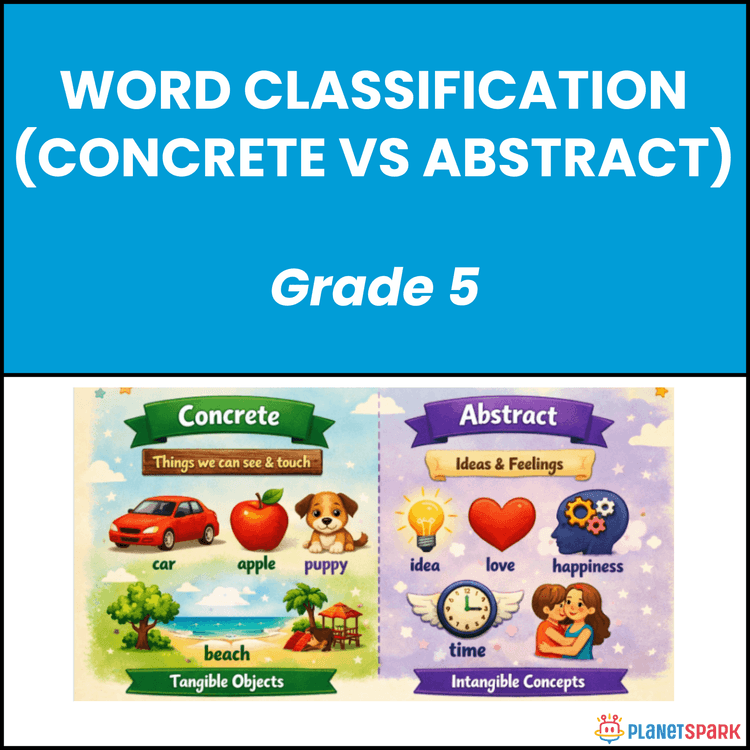 Class 5 English Worksheet on Concrete and Abstract Words