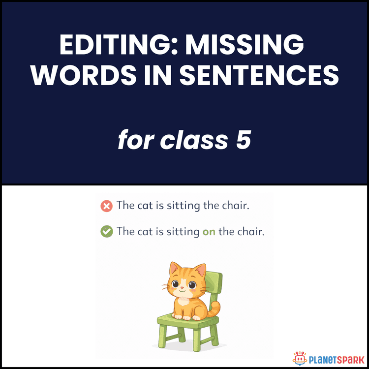 Class 5 English Worksheet on Editing Missing Words in Sentences