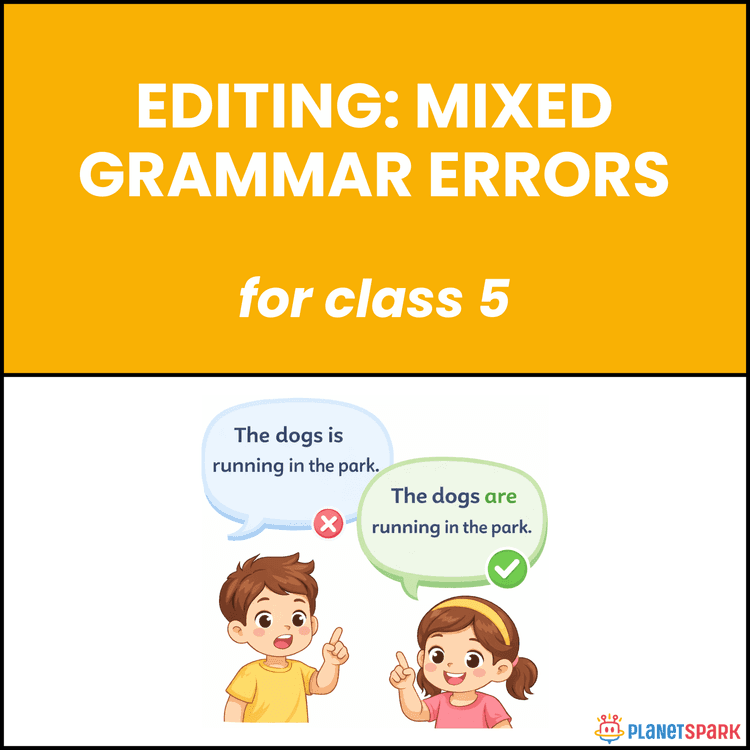 Class 5 English Worksheet on Editing Mixed Grammar Errors