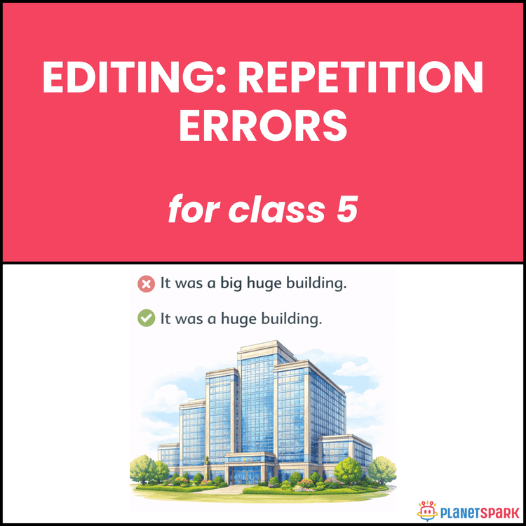 Class 5 English Worksheet on Editing Repetition Errors in Writing
