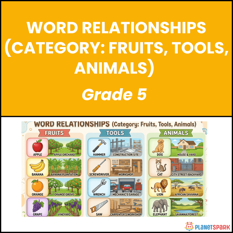 Class 5 English Worksheet on Word Categories and Groups