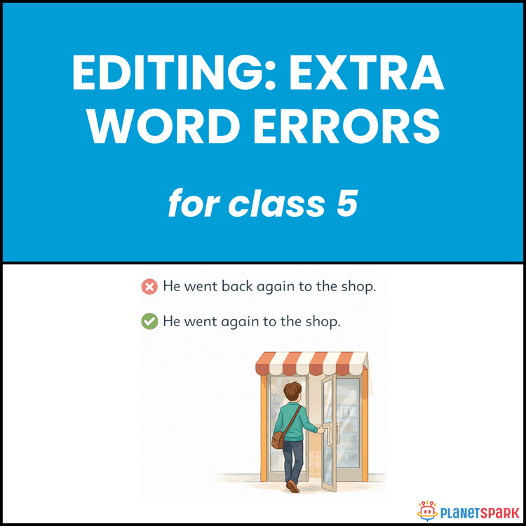 Class 5 Grammar Worksheet on Editing Extra Words in Sentences