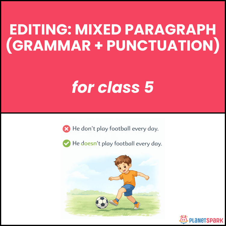 Class 5 Grammar Worksheet on Editing Grammar and Punctuation Errors