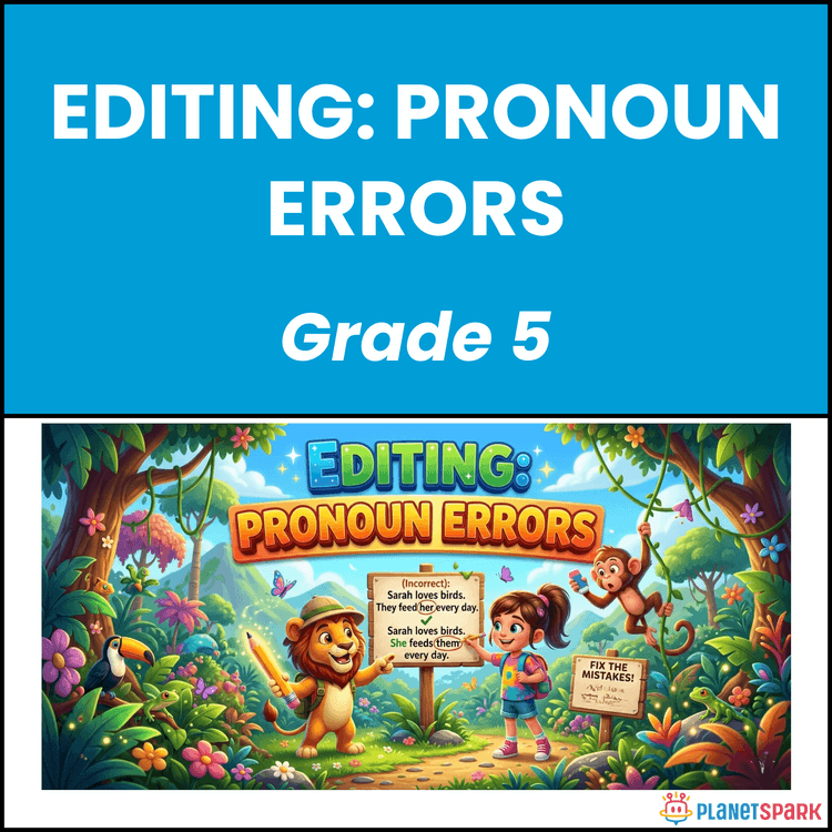 Class 5 Grammar Worksheet on Editing Pronoun Errors
