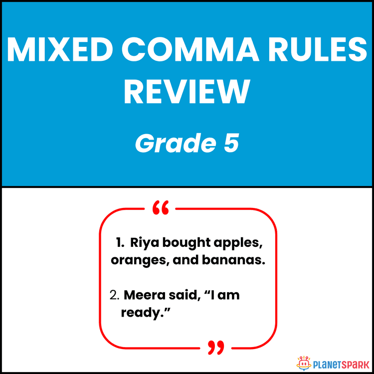 Class 5 Grammar Worksheet on Mixed Comma Usage