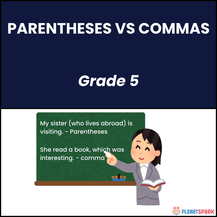 Class 5 Grammar Worksheet on Parentheses and Commas