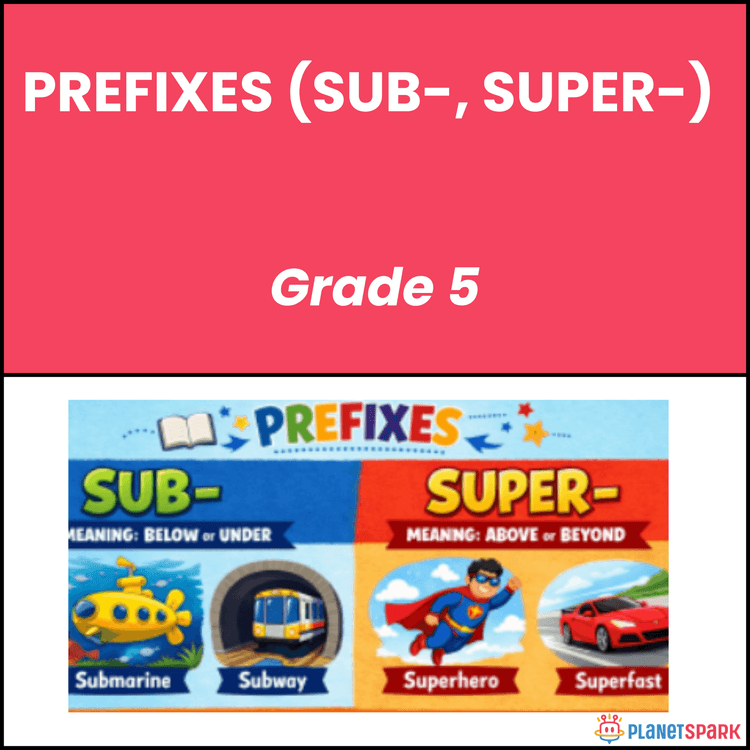Class 5 Grammar Worksheet on Prefixes (sub-, super-)