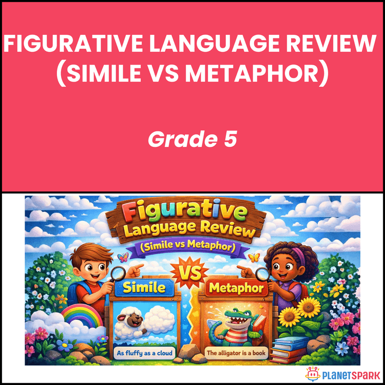 Class 5 Grammar Worksheet on Simile vs Metaphor