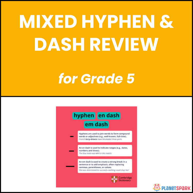 Class 5 Hyphen Dash Review Grammar Worksheet