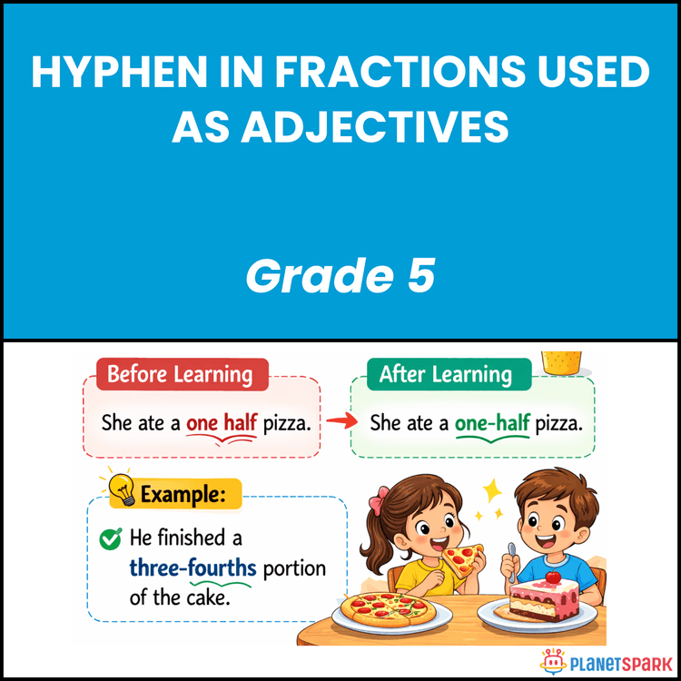 Class 5 Hyphen in Fraction Adjectives Worksheet