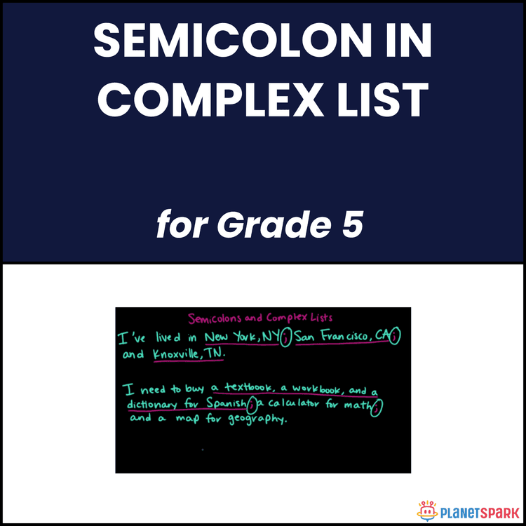 Class 5 Semicolon in Lists English Worksheet