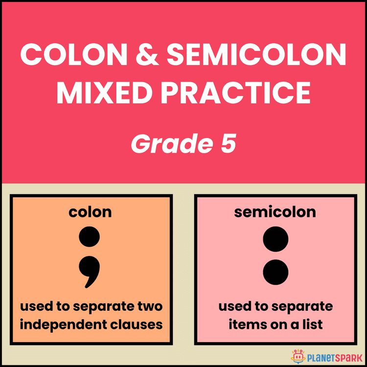 Class 5 Worksheet on Colon and Semicolon Practice