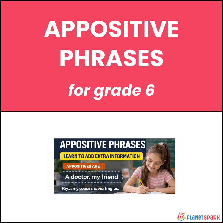 Class 6 English Grammar Worksheet on Appositive Phrases