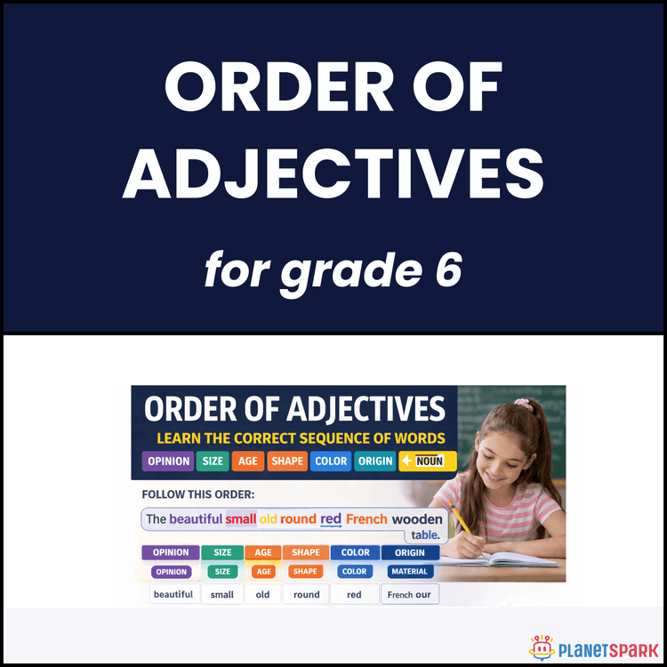 Class 6 English Grammar Worksheet on Order of Adjectives