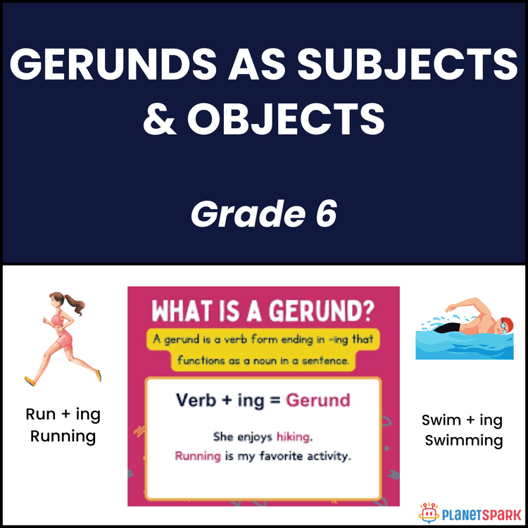Class 6 English Worksheet on Gerunds as Subjects and objects