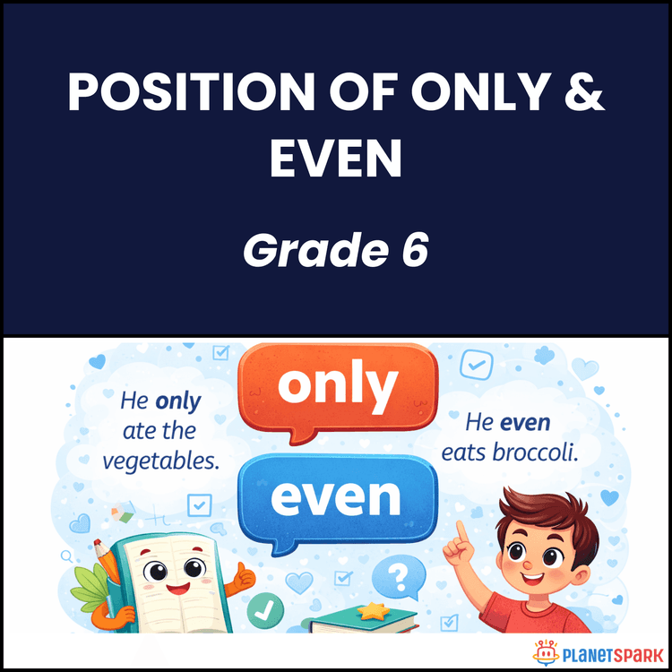 Class 6 English Worksheet on Position of Only & Even