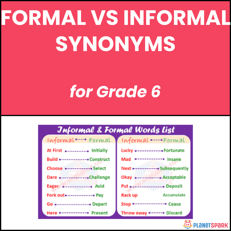Class 6 Formal and Informal Synonyms Worksheet