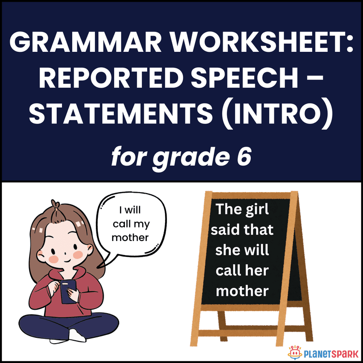 Class 6 Grammar Worksheet on Reported Speech Intro