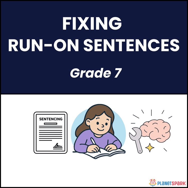 Class 7 English Worksheet on Fixing Run-on Sentences