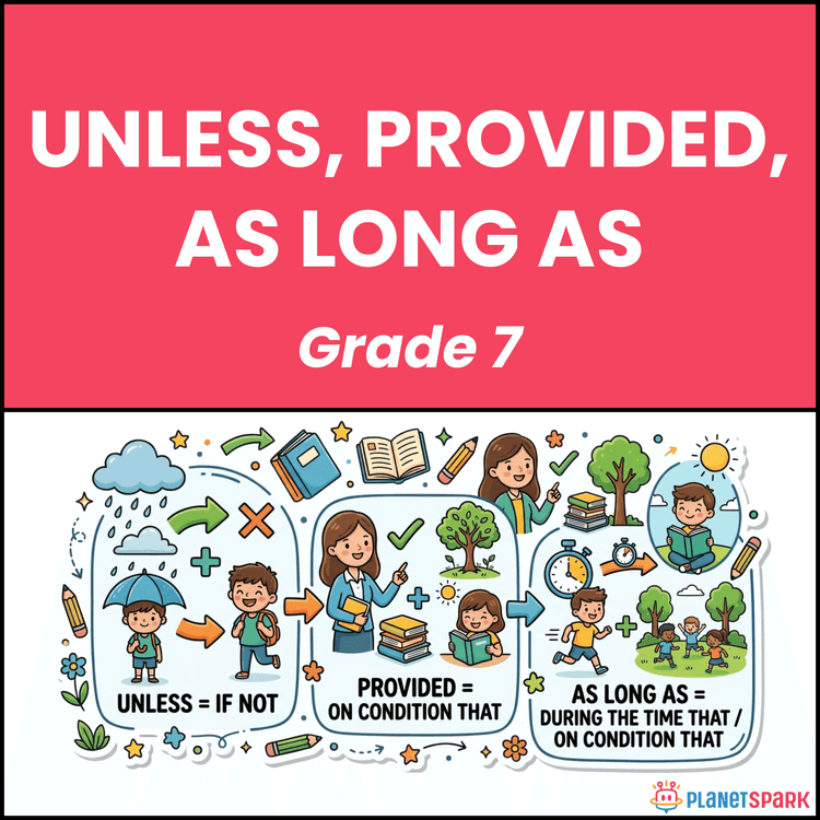 Class 7 Grammar Worksheet on Unless, Provided, As Long As