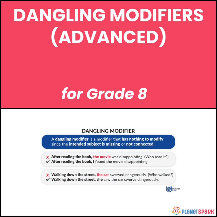 Class 8 Dangling Modifiers English Worksheet