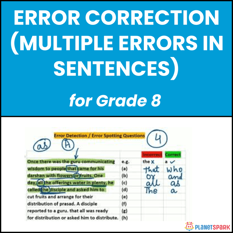 Class 8 Error Correction Sentences Worksheet