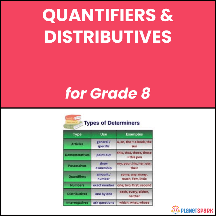 Class 8 Quantifiers Distributives English Worksheet