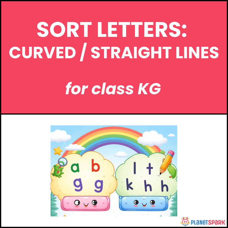 Class KG Alphabet Worksheet on Curved and Straight Letters