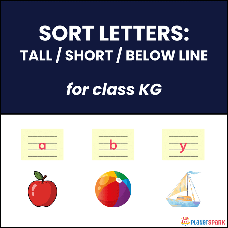 Class KG Alphabet Worksheet on Tall Short Below Line Letters