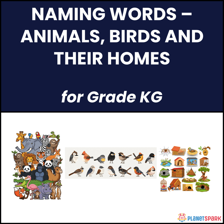 Class KG English Worksheet on Animals Birds and Homes