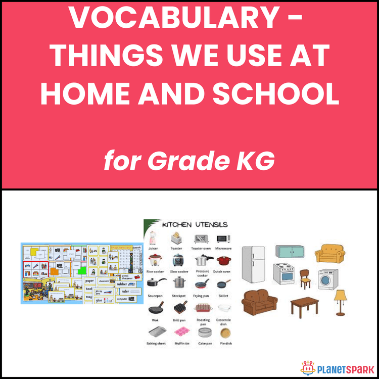 Class KG English Worksheet on Home and School Vocabulary