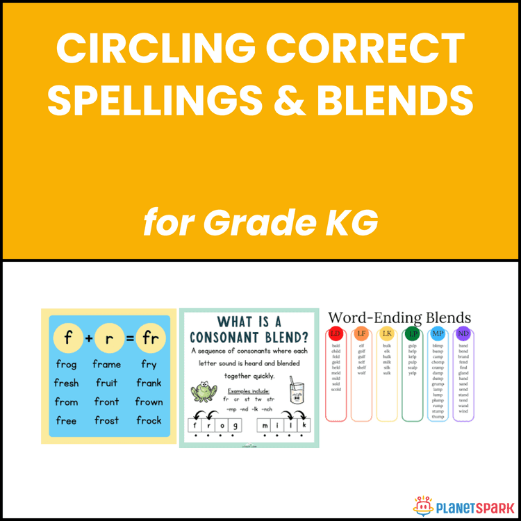 Class KG English Worksheet on Spellings and Blends