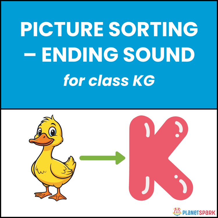 Class KG Phonics Worksheet on Ending Sound Picture Sort