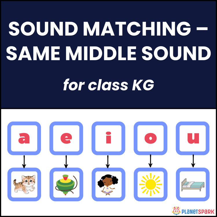 Class KG Phonics Worksheet on Matching Same Middle Sound
