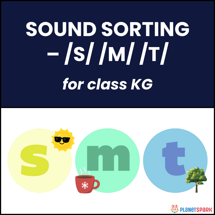 Class KG Phonics Worksheet on Sorting Sounds S M T