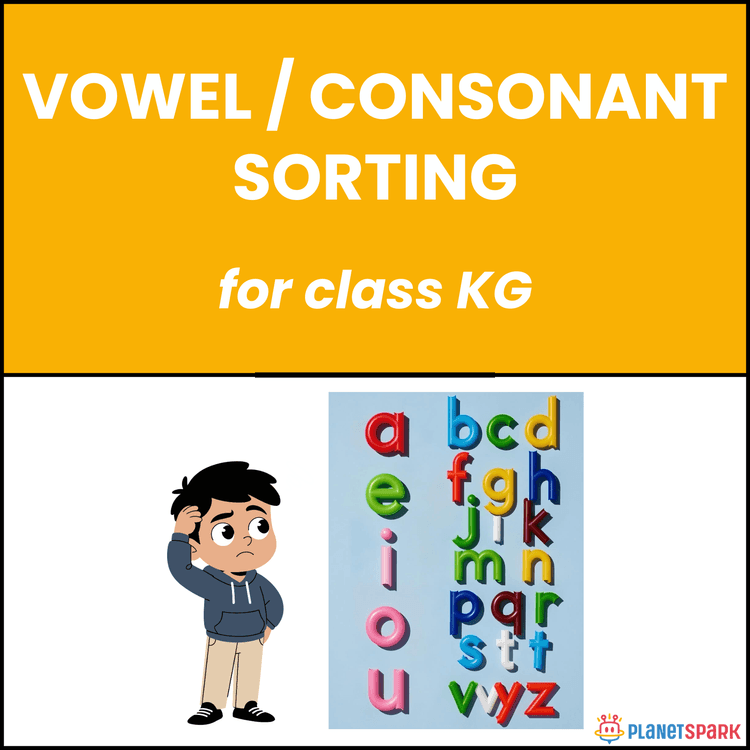 Class KG Phonics Worksheet on Vowel Consonant Sorting