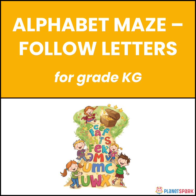 Class KG Worksheet on Alphabet Maze to Follow Letters
