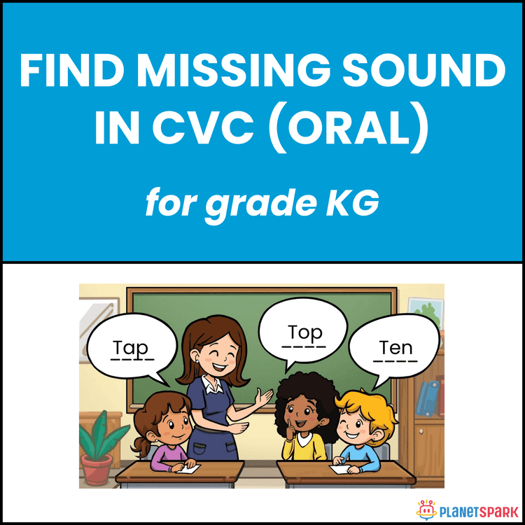Class KG Worksheet on Finding Missing CVC Sound