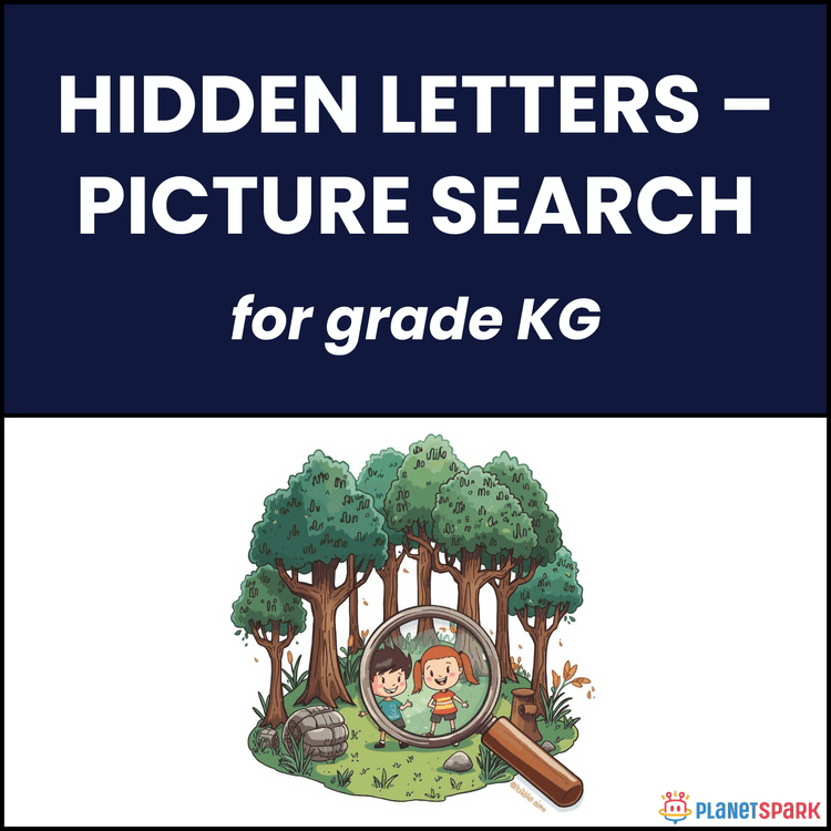 Class KG Worksheet on Hidden Letters Picture Search