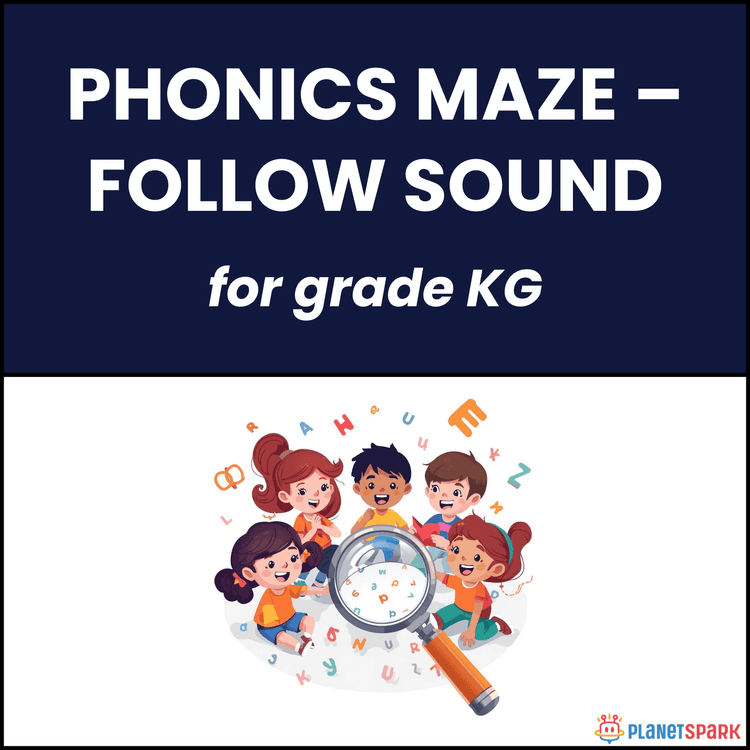Class KG Worksheet on Phonics Maze to Follow Sound