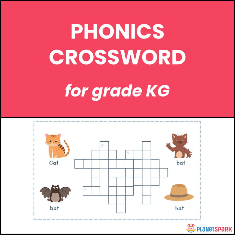 Class KG Worksheet on Phonics Picture Crossword