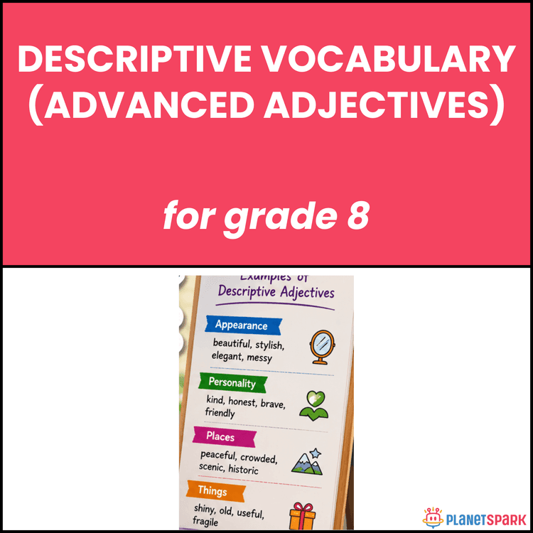 Class 8 English Worksheet on Descriptive Adjectives