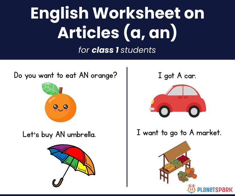 Articles Practice – Class 1 Grammar Worksheet