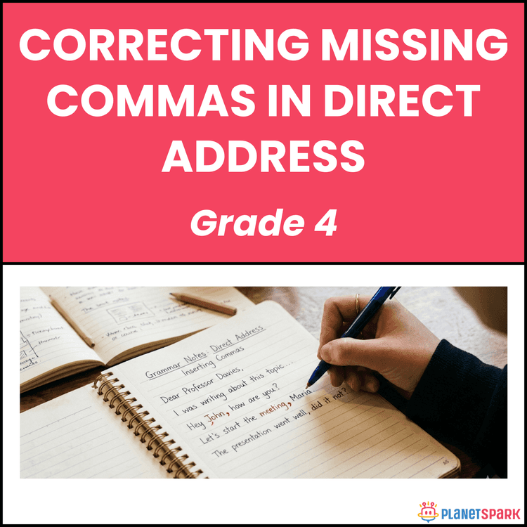 Grade 4 English Worksheet on Direct Address Commas