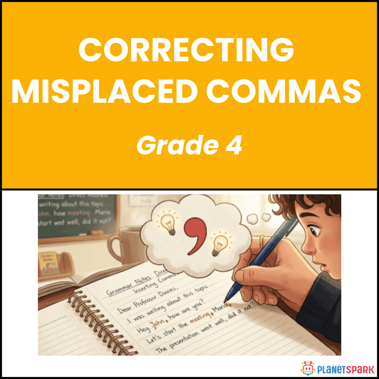 Grade 4 Grammar Worksheet on Misplaced Commas