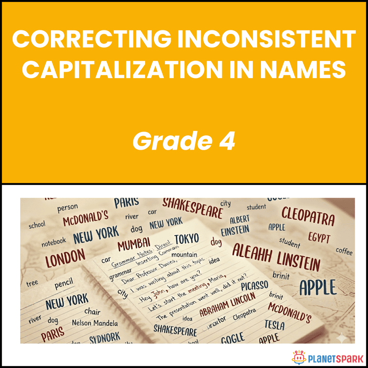 Grade 4 Grammar Worksheet on Names Capitalization