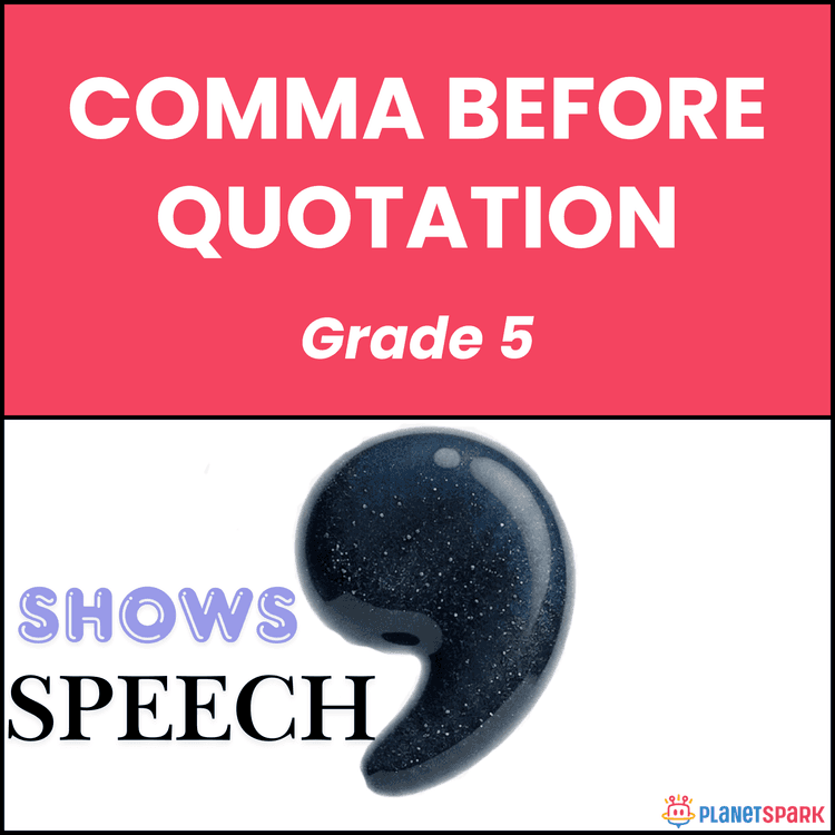 Grade 5 English Worksheet on Comma Before Quotation