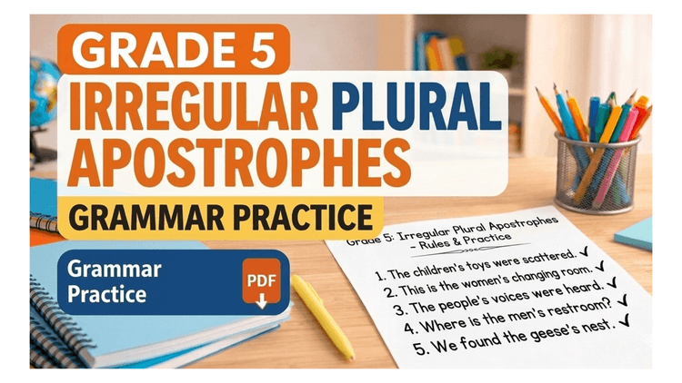 Class 5 Grammar Worksheet on Plural Apostrophes